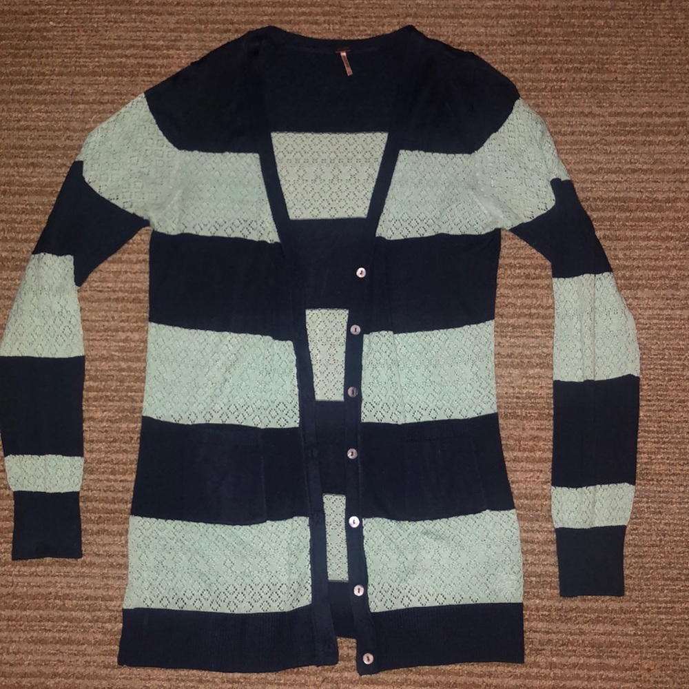Poof! navy and mint lace detail cardigan